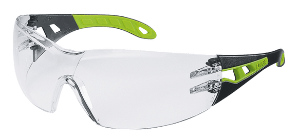 Schutzbrille farblos, UV400 pheos, schwarz/grün - MELTEC GmbH