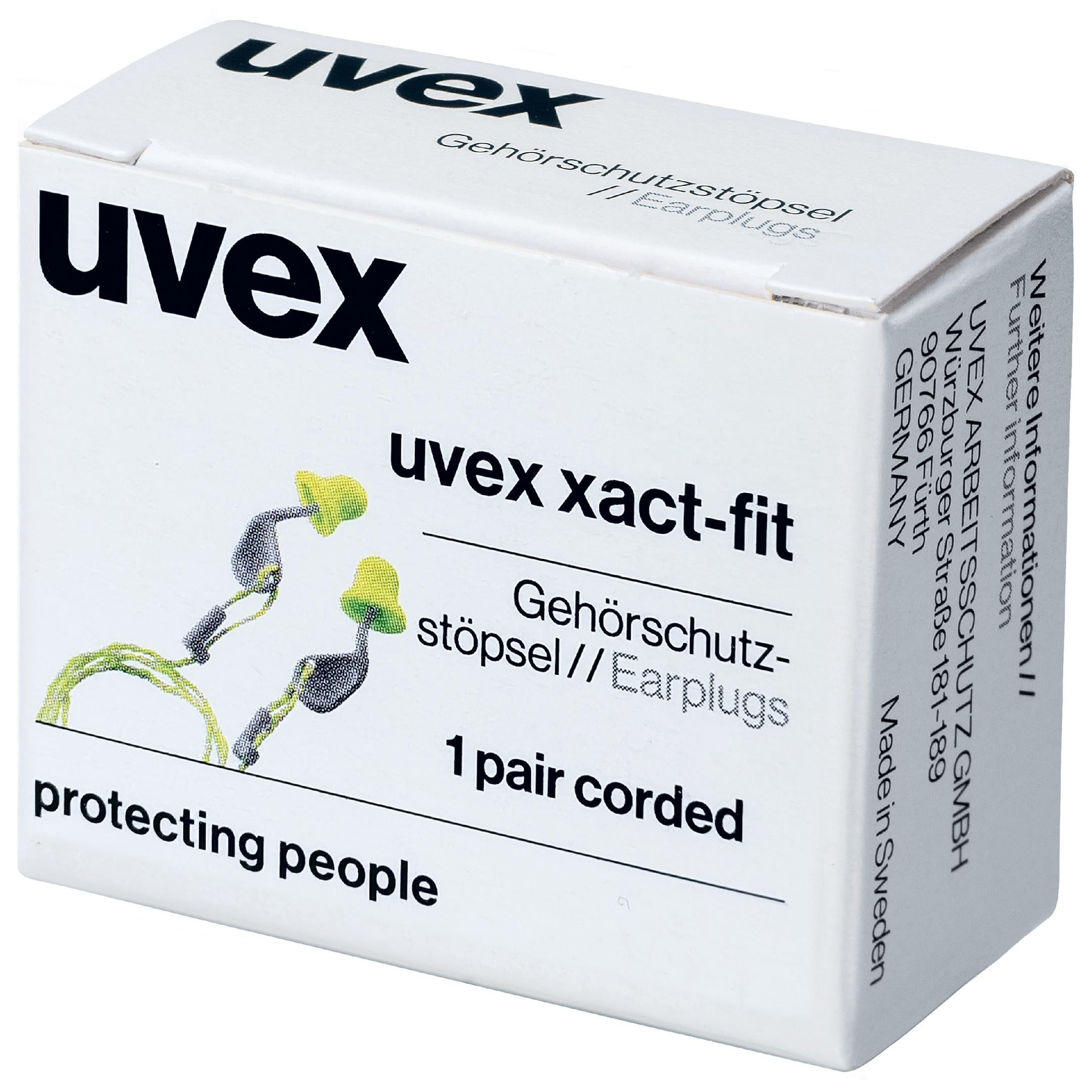 uvex xact-fit Gehörschutzstöpsel mit Kordel SNR 26 dB 50 Paar paarweise in Minibox