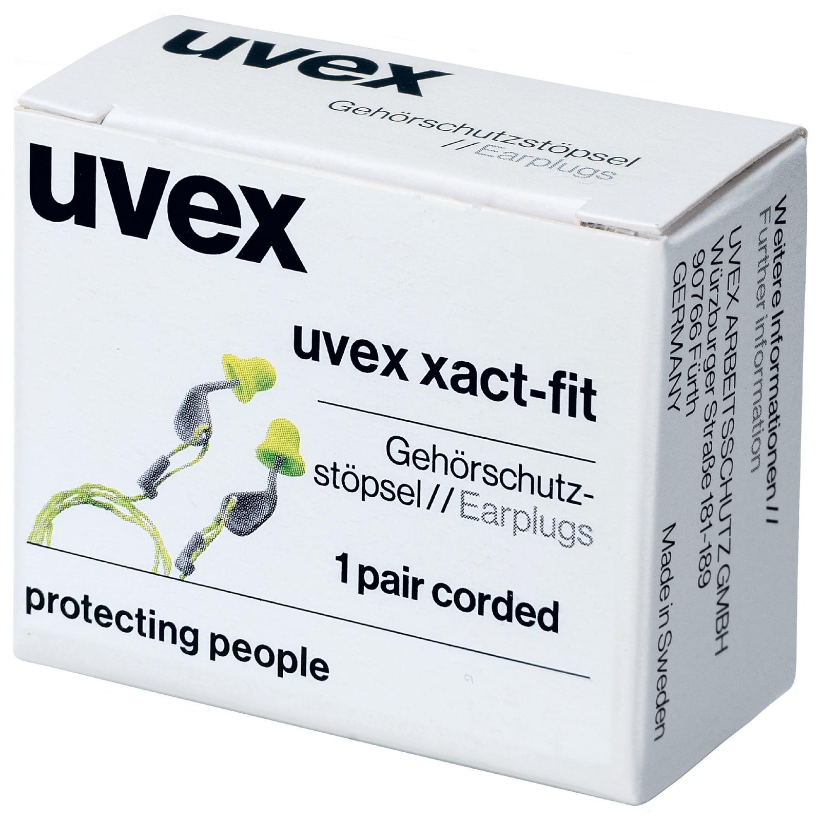 uvex xact-fit Gehörschutzstöpsel mit Kordel SNR 26 dB 50 Paar paarweise in Minibox