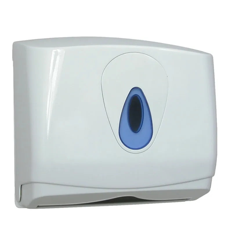 Falthandtuchspender Modular klein, weiss, mit blauem Sichfenster
