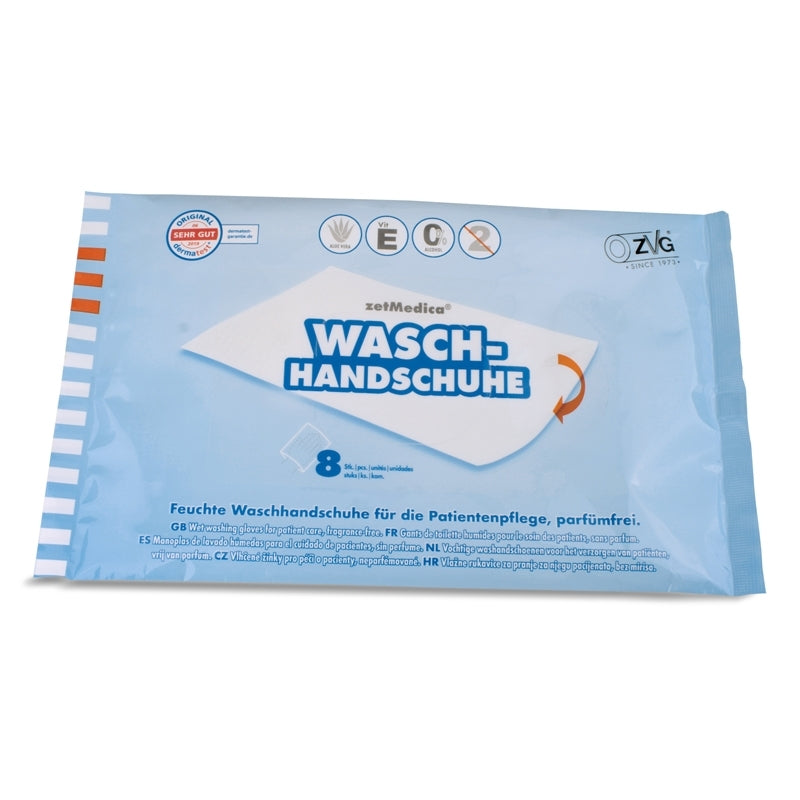 Feuchte Einmal-Waschhandschuhe, weiss, 1 Karton (24 Beutel x 8 Stück)