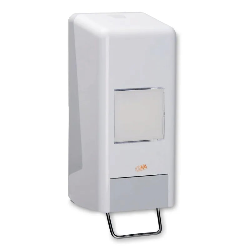 Softflaschenspender weiss, mit grossem Sichtfenster, 13 x 33 x 13 cm