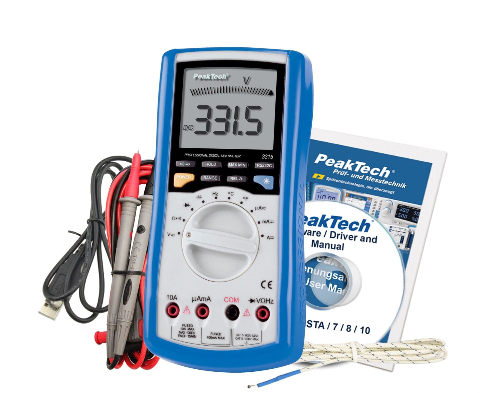 P 3315 - Digitalmultimeter ~ 4.000 Counts ~ 600V AC/DC ~ 10A AC/DC mit USB / RS-232 - MELTEC GmbH