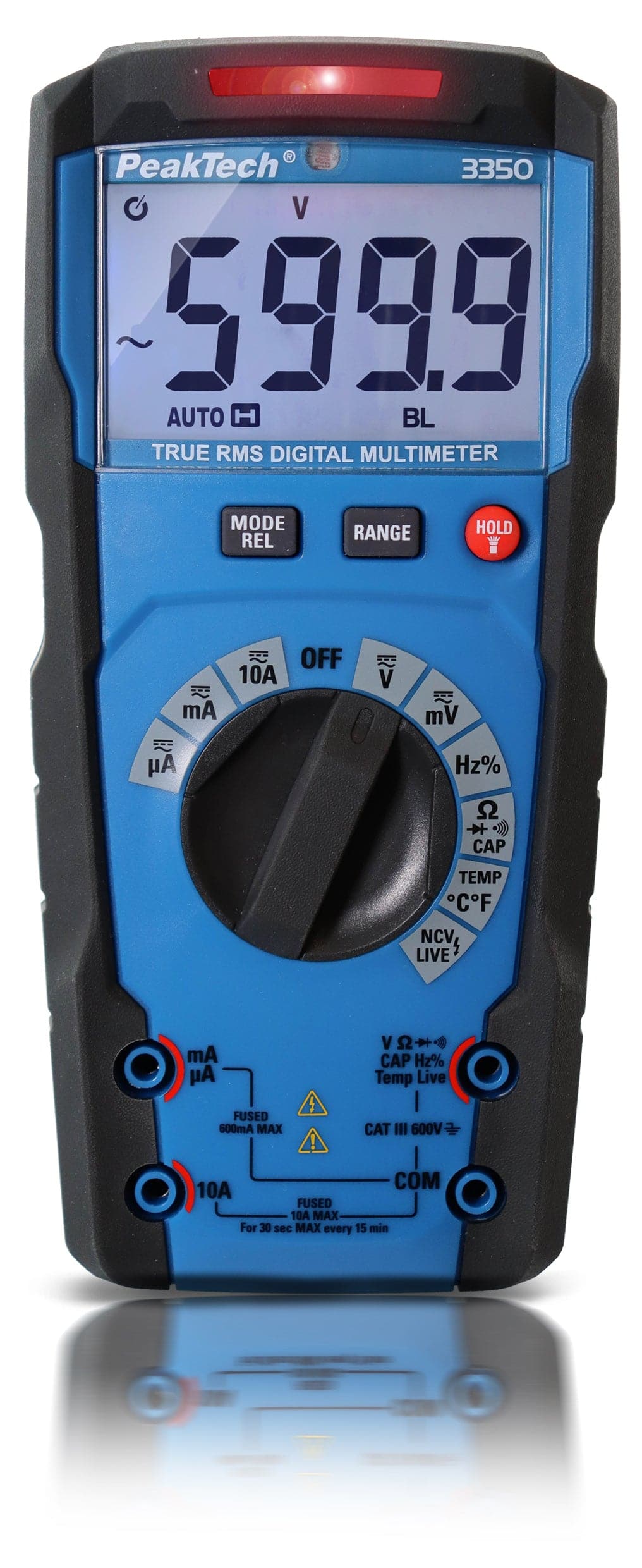 P 3350 - True-RMS-Digitalmultimeter ~ Auto. Bereich ~ 6.000 Zählungen ~ 600 V / 10 A AC/DC - MELTEC GmbH