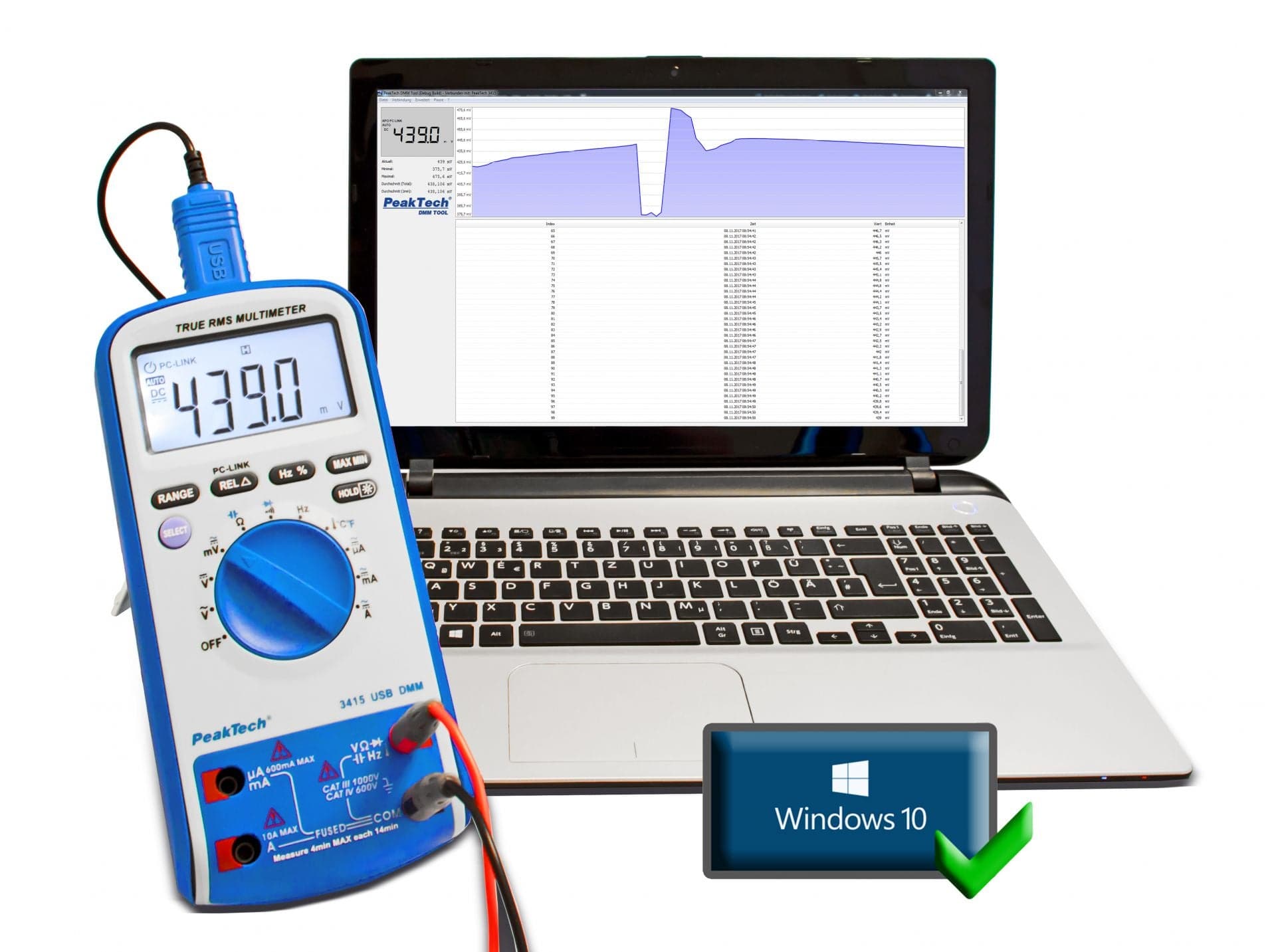 P 3415 - Digitalmultimeter ~ 6.000 Counts ~ 1000V AC/DC ~ 10A AC/DC mit TrueRMS & USB - MELTEC GmbH
