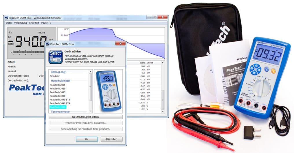 P 4390 - Digitalmultimeter ~ 6.000 Counts ~ 600V AC/DC ~ 10A AC/DC - mit USB - MELTEC GmbH
