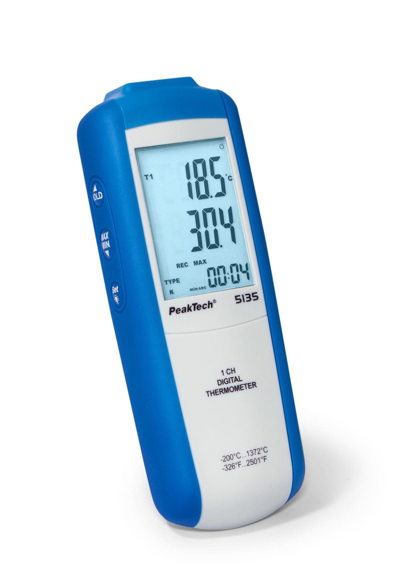 P 5135 - Digital-Thermometer ~ 1 CH ~ Typ-K ~ -200 ... +1300°C ~ mit °C/°F/K Anzeige - MELTEC GmbH